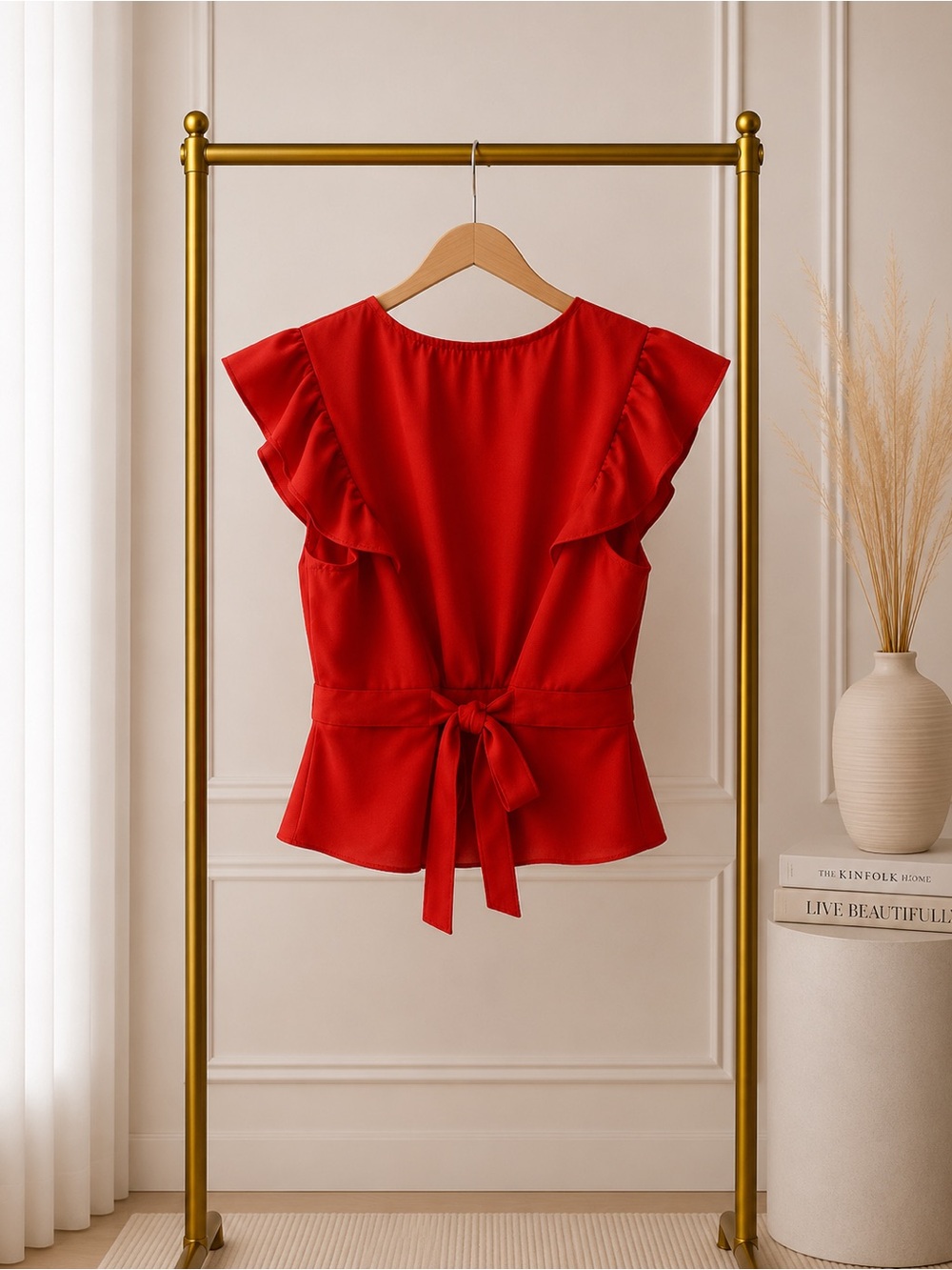 🔴 Lulumari Red Ruffle Tie-Back Blouse - Picture 2 of 2